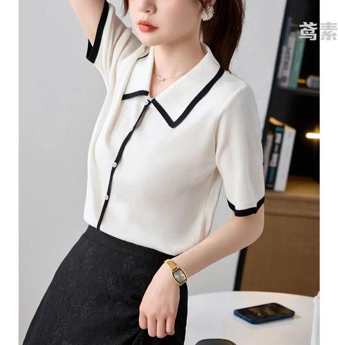赫本经典女神款！这套小香风Polo领针织短袖文艺复古又有女人味！(图4)
